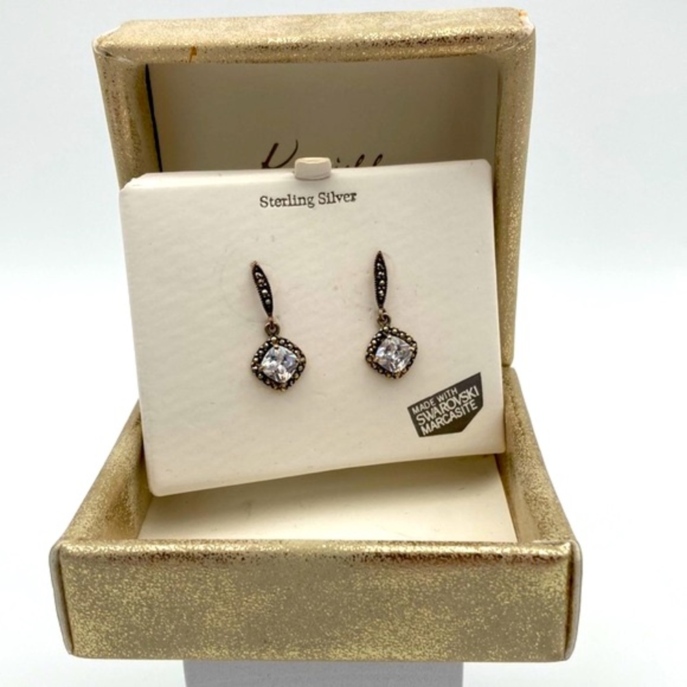 Kanishka Swarovski Drop 925 Marcasite Earrings